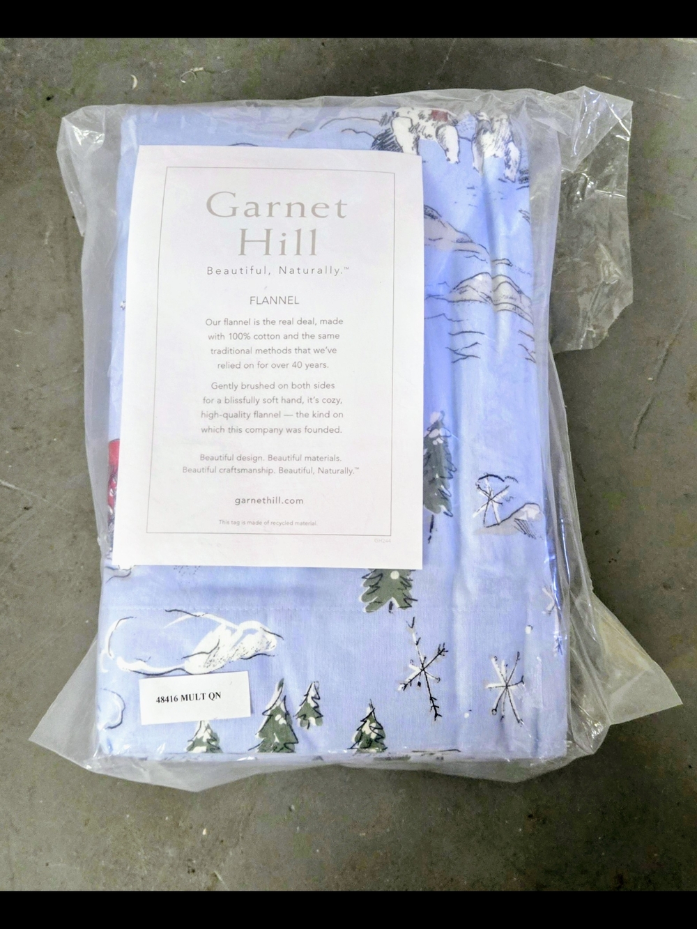 Garnet Hill Light Blue Flannel Sheet Set with Winter Print
